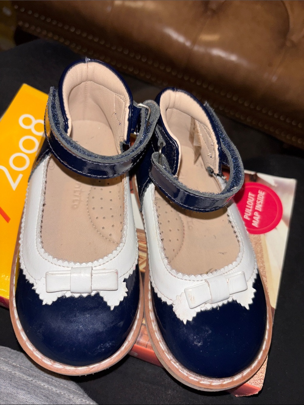 Elephantito Kids Navy and White Mary Jane Shoes with Bow - EUR 22 USA 6.5